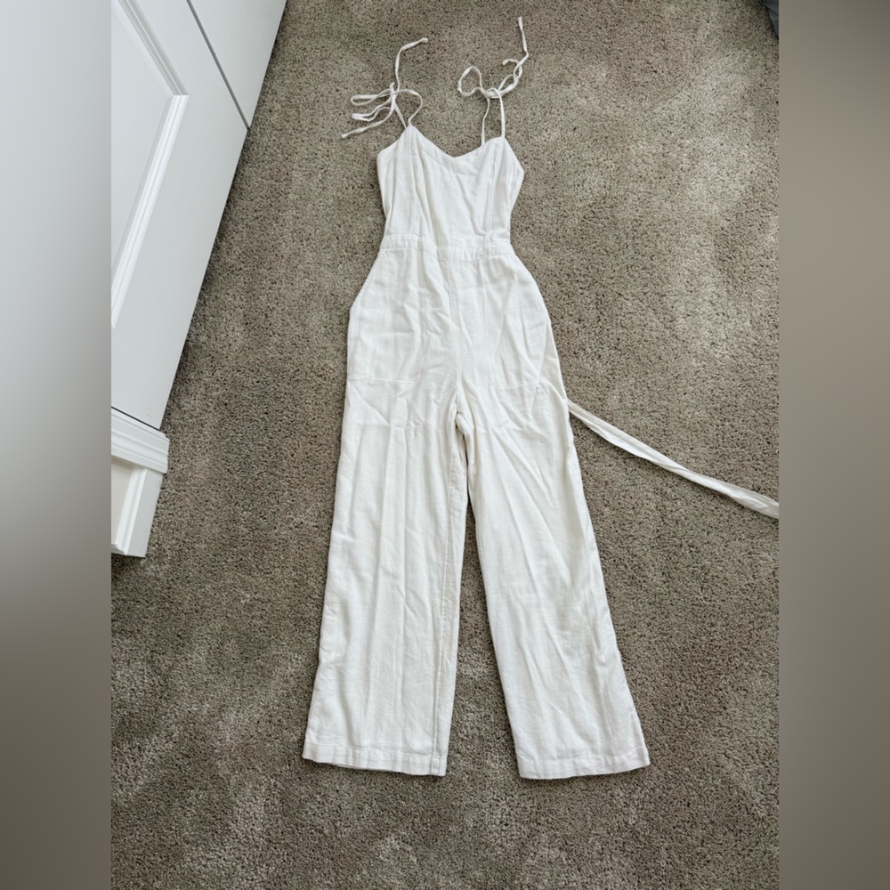 Abercrombie & Fitch Cream Linen Jumpsuit